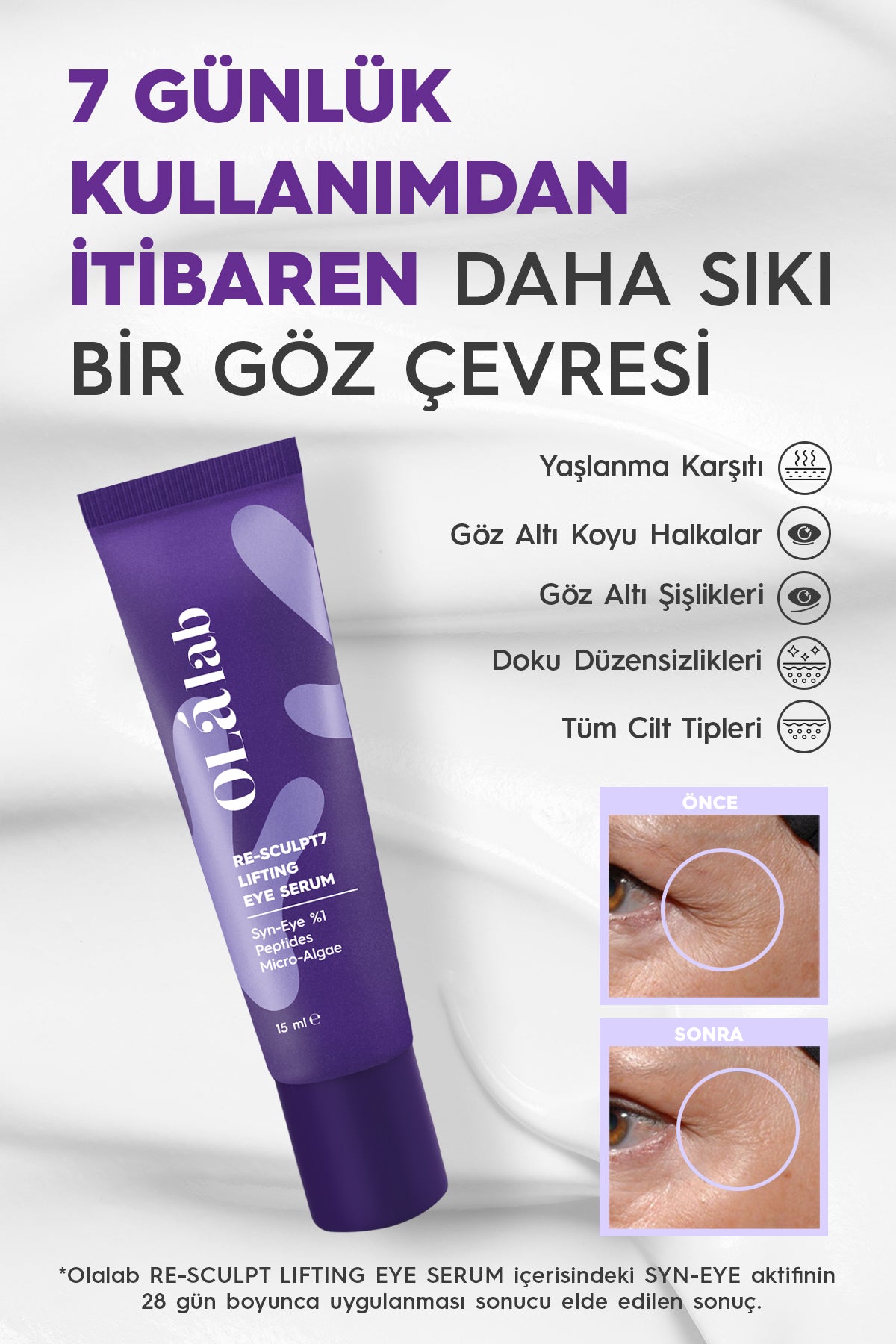 Koyu Halka Kırışıklık Karşıtı Aydınlatıcı Mikro-Alg & Peptit Göz Kremi 15 ml