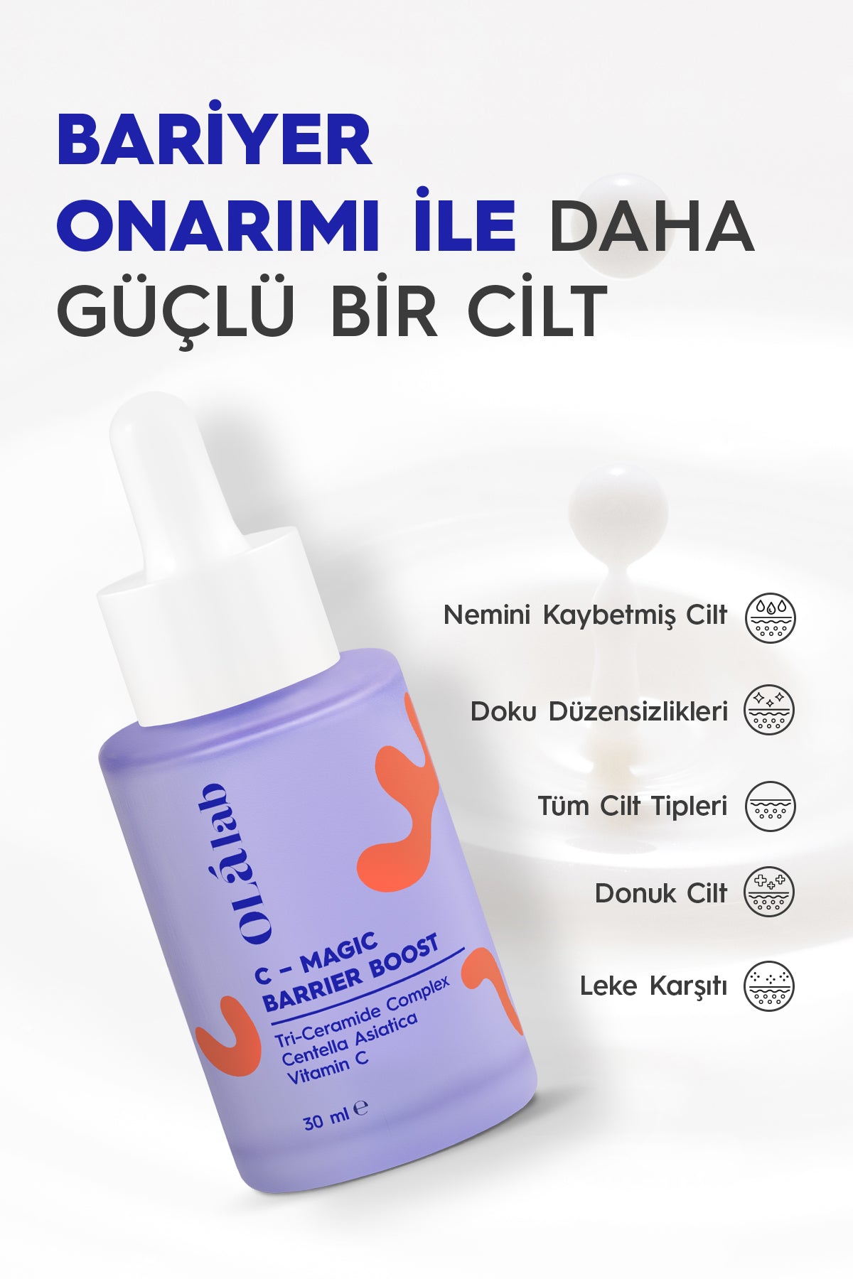 Aydınlatıcı Bariyer Onarıcı Nemlendirici Ceramide & Vitamin C & Cica Serum 30 ml